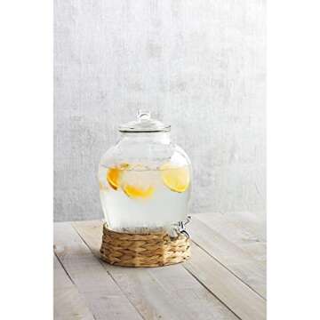 Mud Pie Water Hyacinth Drink Dispenser, Clear, 17.5" x 10.5" Dia