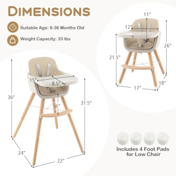 BABY JOY 3-in-1 Adjustable High Chair with Removable Tray