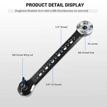 SMALLRIG Standard Rosette Extension Arm Dogbone for RED, for URSA Mini, for Sony FS7 FS5, M6 198mm Long - 1807