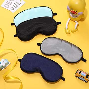 Sintege 4 Pcs Eye Mask for Sleeping Kids Smooth Silk Soft Eye Cover with Adjustable Strap Blindfold for Sleeping Block Out Light Childhood Kids Gift Boys Girls (Black, Gray, Blue, Green)