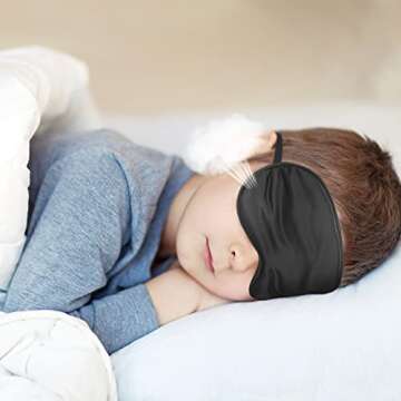 Sintege 4 Pcs Eye Mask for Sleeping Kids Smooth Silk Soft Eye Cover with Adjustable Strap Blindfold for Sleeping Block Out Light Childhood Kids Gift Boys Girls (Black, Gray, Blue, Green)