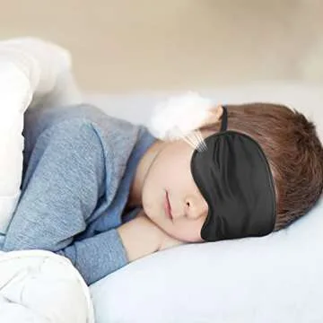 Sintege 4 Pcs Eye Mask for Sleeping Kids Smooth Silk Soft Eye Cover with Adjustable Strap Blindfold for Sleeping Block Out Light Childhood Kids Gift Boys Girls (Black, Gray, Blue, Green)