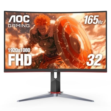 AOC C32G2 32" Curved Frameless Gaming Monitor FHD, 1500R Curved VA, 1ms, 165Hz, FreeSync, Height adj...
