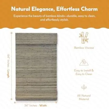 Radiance Cordless Bamboo Roman Shades for Windows - Flatstick Bamboo Blinds for Reduce Bright Light ...