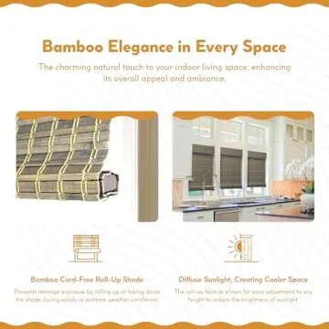 Radiance Cordless Bamboo Roman Shades for Windows - Flatstick Bamboo Blinds for Reduce Bright Light - Bamboo Roman Shades for Home & Offices - Driftwood - 34" W x 64" L - (2208858E)