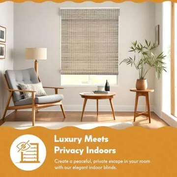 Radiance Cordless Bamboo Roman Shades for Windows - Flatstick Bamboo Blinds for Reduce Bright Light - Bamboo Roman Shades for Home & Offices - Driftwood - 34" W x 64" L - (2208858E)