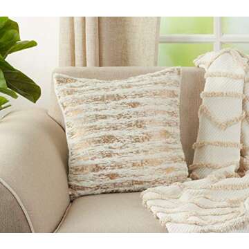 SARO Lifestyle Gold Faux Fur Pillow, 18" Luxury Decor