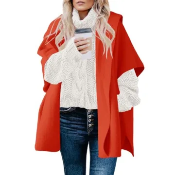 ReachMe Womens Chunky Kimono Open Front Cardigan Sweaters Oversized Dressy Coats with Pockets Christmas Gifts Fall Outfits(Red,One Size)