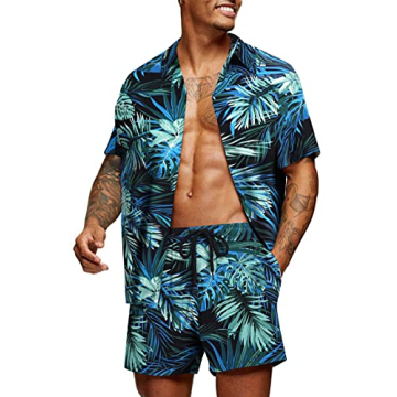 Stylish COOFANDY Hawaiian Shirt and Shorts Set for Summer