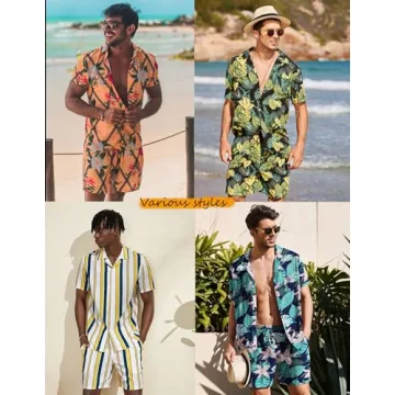 Stylish COOFANDY Hawaiian Shirt and Shorts Set for Summer