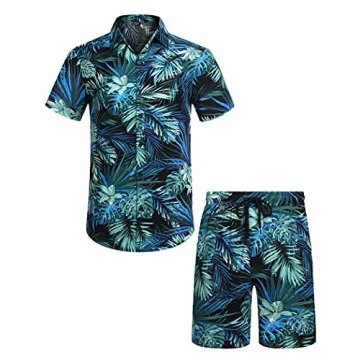 Stylish COOFANDY Hawaiian Shirt and Shorts Set for Summer