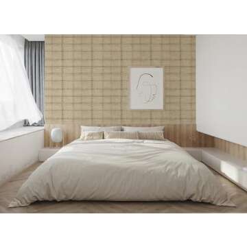 RollsRolla Plaid Peel and Stick Wallpaper in Linen Beige Color - Neutral Modern Line Self-Adhesive Temporary Wallpaper for Aparments, Bedroom, Living Room, Bathroom, Office Wall Decor