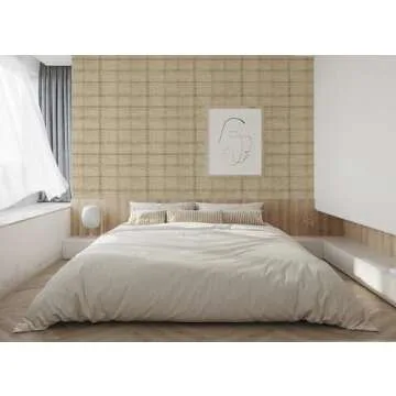 RollsRolla Plaid Peel and Stick Wallpaper in Linen Beige Color - Neutral Modern Line Self-Adhesive Temporary Wallpaper for Aparments, Bedroom, Living Room, Bathroom, Office Wall Decor