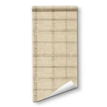 RollsRolla Plaid Peel and Stick Wallpaper in Linen Beige Color - Neutral Modern Line Self-Adhesive Temporary Wallpaper for Aparments, Bedroom, Living Room, Bathroom, Office Wall Decor