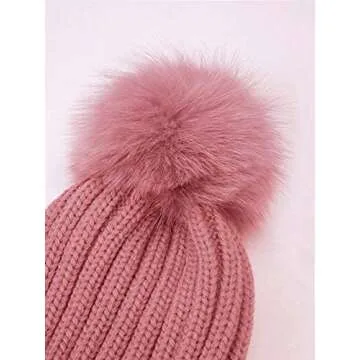LITHER Women's Trendy Warm Pom Pom Beanie with Fur