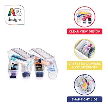 AB Designs Bin Pack - 6 Clear Storage Bins with Lids for Home Organization