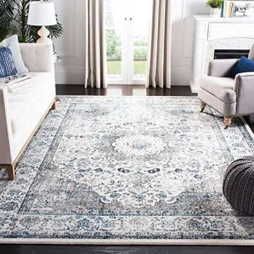 SAFAVIEH Evoke Collection Area Rug - 8' x 10', Ivory & Grey, Shabby Chic Oriental Medallion Design, Non-Shedding & Easy Care, Ideal for High Traffic Areas in Living Room, Bedroom (EVK220D)