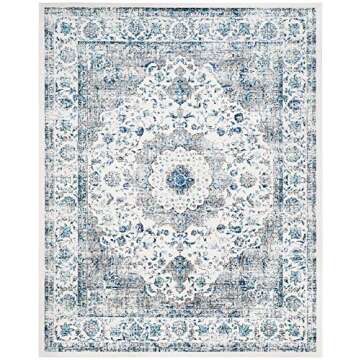 SAFAVIEH Evoke Collection Area Rug - 8' x 10', Ivory & Grey, Shabby Chic Oriental Medallion Design, Non-Shedding & Easy Care, Ideal for High Traffic Areas in Living Room, Bedroom (EVK220D)
