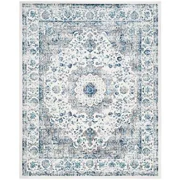 SAFAVIEH Evoke Collection Area Rug - 8' x 10', Ivory & Grey, Shabby Chic Oriental Medallion Design, Non-Shedding & Easy Care, Ideal for High Traffic Areas in Living Room, Bedroom (EVK220D)