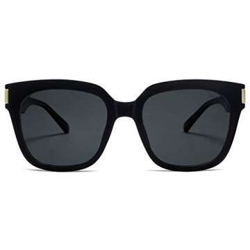 SOJOS Polarized Sunglasses for Women Men Trendy Square Glasses SJ2149 with Black Frame/Grey Lens