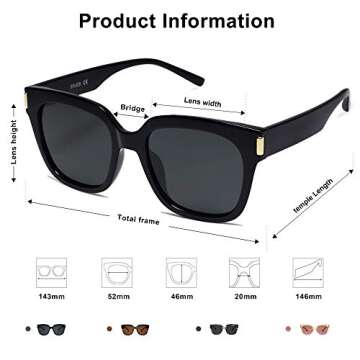 SOJOS Polarized Sunglasses for Women Men Trendy Square Glasses SJ2149 with Black Frame/Grey Lens