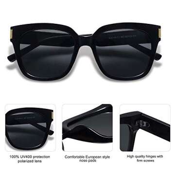 SOJOS Polarized Sunglasses for Women Men Trendy Square Glasses SJ2149 with Black Frame/Grey Lens