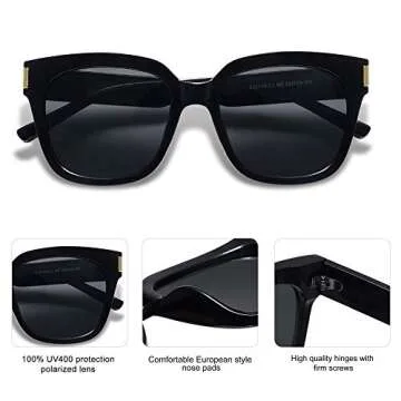 SOJOS Polarized Sunglasses for Women Men Trendy Square Glasses SJ2149 with Black Frame/Grey Lens