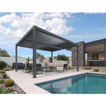 PURPLE LEAF Louvered Pergola 94AS 11' x 14' Outdoor Aluminum Pergola with Adjustable Roof for Deck B...