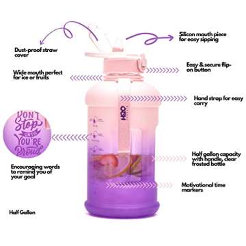 H2O Capsule INSPO Half Gallon Water Bottle with Time Marker and Straw Motivational Hydration Tracker...