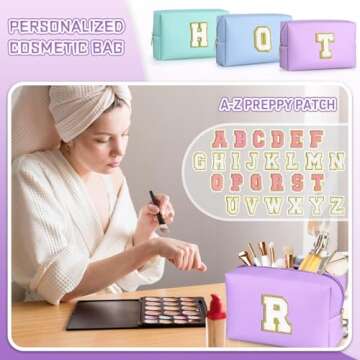 TOPEAST Initial Cosmetic Bag, PU Leather Waterproof Travel Toiletry Bag, Monogrammed Gifts for Women, Personalized Birthday Gift for Sister Friends, Cute Stuff for Girls (Purple K)