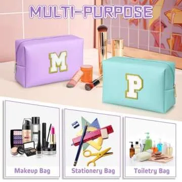 TOPEAST Initial Cosmetic Bag, PU Leather Waterproof Travel Toiletry Bag, Monogrammed Gifts for Women, Personalized Birthday Gift for Sister Friends, Cute Stuff for Girls (Purple K)