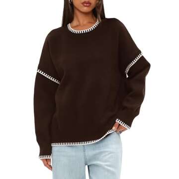 Darong Women's Pullover Sweater Casual Long Sleeve Crew Neck Contrast Color Sweaters 2024 Fall Tops