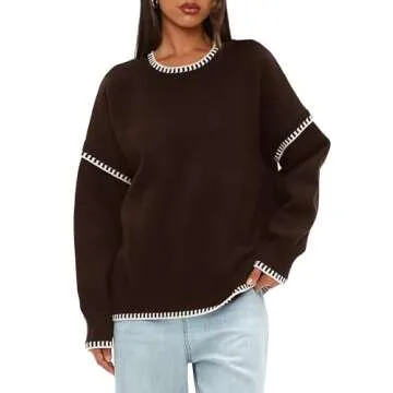 Darong Women's Pullover Sweater Casual Long Sleeve Crew Neck Contrast Color Sweaters 2024 Fall Tops
