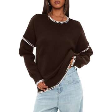Darong Women's Pullover Sweater Casual Long Sleeve Crew Neck Contrast Color Sweaters 2024 Fall Tops