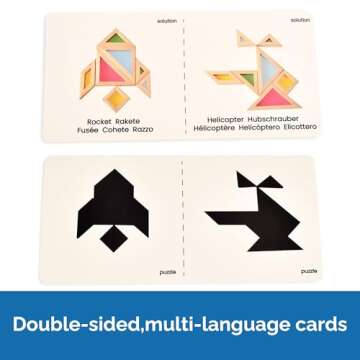 BOHS Translucent Tangram with Multilingual Activity Cards - 1 Inch Thickness - Preschool Gift - Kids Kindergarten Light Table Accessories/Window Puzzle Toys