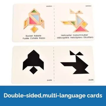 BOHS Translucent Tangram with Multilingual Activity Cards - 1 Inch Thickness - Preschool Gift - Kids Kindergarten Light Table Accessories/Window Puzzle Toys