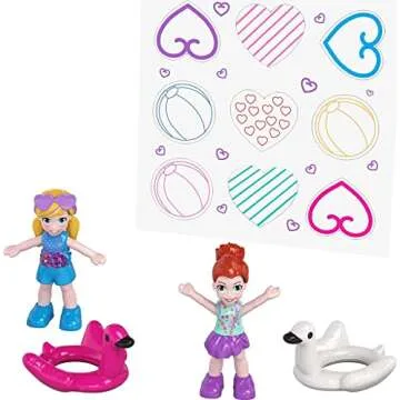 Polly Pocket Compact Playset, Flamingo Floatie with 2 Micro Dolls & Accessories, Travel Toy with Surprise Reveals