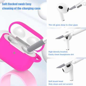 MHYALUDO for AirPods 3rd Generation Case Cover 2021, Military Grade Soft Silicone Shock-Absorbing Protective for AirPods 3 Case Skin with Keychain and Cleaning kit, Rose Pink