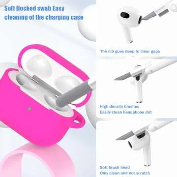 MHYALUDO for AirPods 3rd Generation Case Cover 2021, Military Grade Soft Silicone Shock-Absorbing Protective for AirPods 3 Case Skin with Keychain and Cleaning kit, Rose Pink