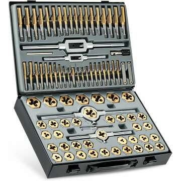 Orion Motor Tech 86pc Tap and Die Set in SAE and Metric, Titanium Coated Steel Tap Set and Die Tool ...