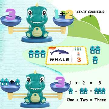 Kaodezhu Dinosaur Math Balance Toys - Montessori Toys for 3 Years Old Kids, Learning and Educational Toys for Boys and Girls - Birthday Gifts for 4 5 6 7 Year Old Boys