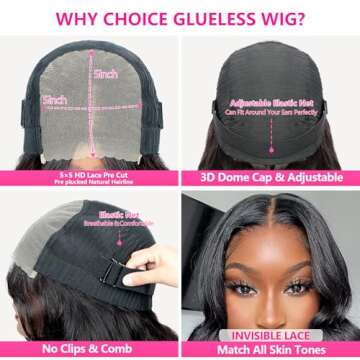 Turuwu 26Inch Wear and Go Glueless Wigs Human Hair Pre Plucked Pre Cut 180% Density 5x5 HD Lace Closure Wigs Human Hair Body Wave Lace Front Wigs Human Hair for Women Natural Color