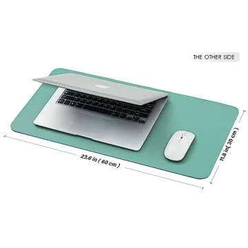Compact Dual Sided Leather Desk Mat - Desk Pad for Office and Home - Desk Organization and Accessories - Ideal for Large Mouse Pad and Small Desk Mats on Top of Desks(Blue+Green,23.6"x 11.8")