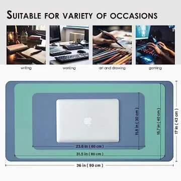 Compact Dual Sided Leather Desk Mat - Desk Pad for Office and Home - Desk Organization and Accessories - Ideal for Large Mouse Pad and Small Desk Mats on Top of Desks(Blue+Green,23.6"x 11.8")