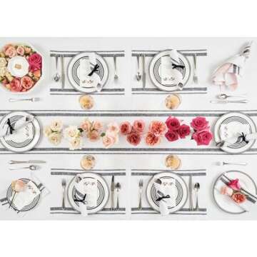 Solino Home Stripe Linen Table Runner 120 Inches Long – 100% Pure Linen Black and White Dining Table Runner 14 x 120 Inch Ideal for Wedding, Parties, Spring, Easter – French Stripe