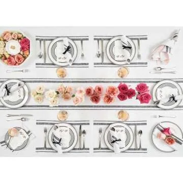 Solino Home Stripe Linen Table Runner 120 Inches Long – 100% Pure Linen Black and White Dining Table Runner 14 x 120 Inch Ideal for Wedding, Parties, Spring, Easter – French Stripe