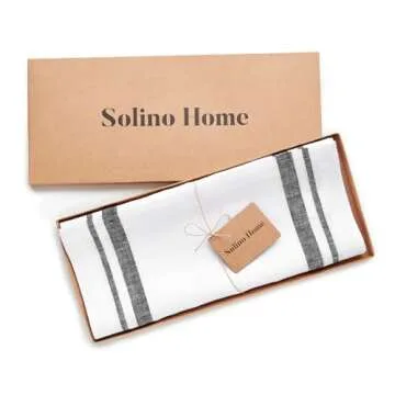 Solino Home Stripe Linen Table Runner 120 Inches Long – 100% Pure Linen Black and White Dining Table Runner 14 x 120 Inch Ideal for Wedding, Parties, Spring, Easter – French Stripe