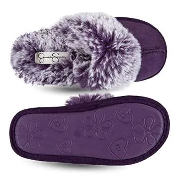 Jessica Simpson Girls Comfy Slippers - Cute Faux Fur Slip-On Shoes