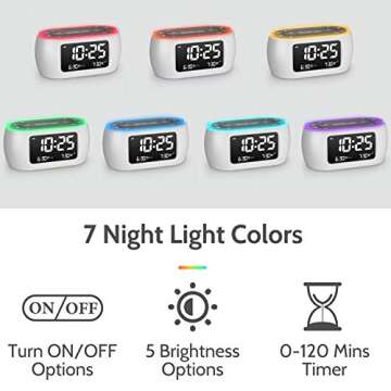 HOUSBAY Glow Small Alarm Clock Radio for Bedrooms with 7 Color Night Light, Dual Alarm, Dimmer, USB ...