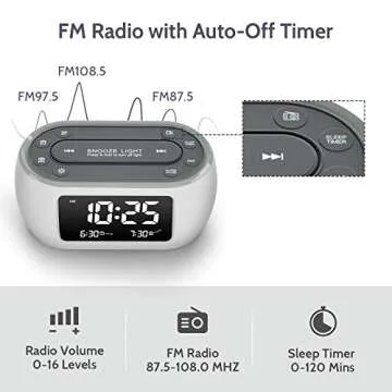 HOUSBAY Glow Small Alarm Clock Radio for Bedrooms with 7 Color Night Light, Dual Alarm, Dimmer, USB Charger, Battery Backup, Nap Timer, FM Radio with Auto-Off Timer for Bedside（White）